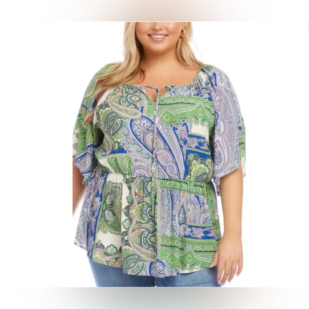 NWT Karen Kane Ruffle Hem Peasant Top Breezy Sleeves Boho-inspred